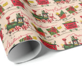 Cadeau Papier d'enveloppement des trains de Noël (Coin rond)