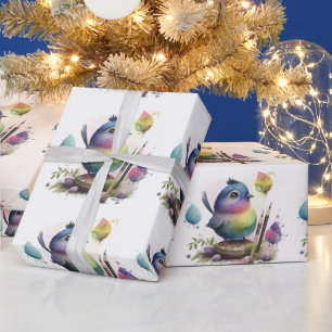 Cadeau Papier d'enveloppement d'oiseaux d'aquarelle adora