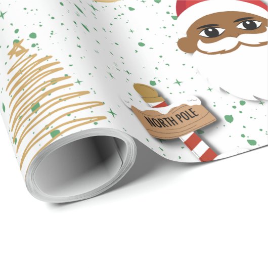 Cadeau Papier d'enveloppement du Père Noël africain-améri (Coin rond)
