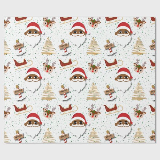 Cadeau Papier d'enveloppement du Père Noël africain-améri (Plat)