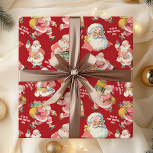 Cadeau Papier d'enveloppement du Père Noël rétro en rouge
