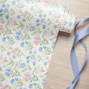 Cadeau Papier d'enveloppement Fleur sauvage bleu à motif 