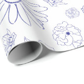 Cadeau Papier d'enveloppement floral bleu (Coin rond)
