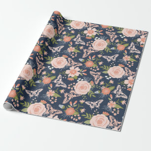 Cadeau Papier d'enveloppement floral bleu et blanc de la