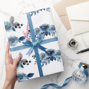 Cadeau Papier d'enveloppement floral bleu poussiéreux