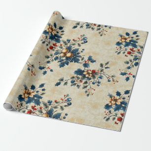 Cadeau Papier d'enveloppement floral nostalgique de Noël