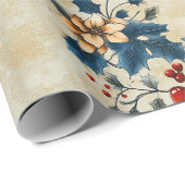 Cadeau Papier d'enveloppement floral nostalgique de Noël (Coin rond)
