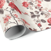 Cadeau Papier d'enveloppement floral Rose gras (Coin rond)