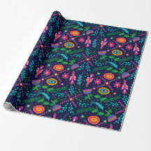 Papier d'enveloppement floral stylisé et coloré