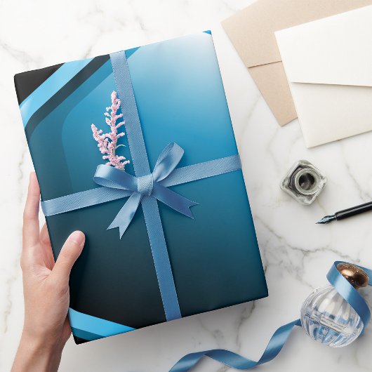 Cadeau Papier d'enveloppement Hexagon Bleu