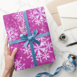 Cadeau Papier d'enveloppement Magenta des faches de neige