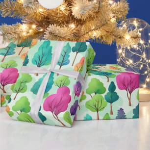 Cadeau Papier d'enveloppement mat Aquarelle Arbres