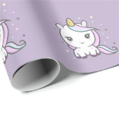 Cadeau Papier d'enveloppement mignon violet Unicorne (Coin rond)