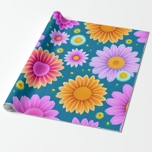 Cadeau Papier d'enveloppement Motif aux fleurs colorées M