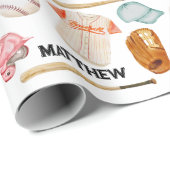 Cadeau Papier d'enveloppement Motif de baseball (Coin rond)