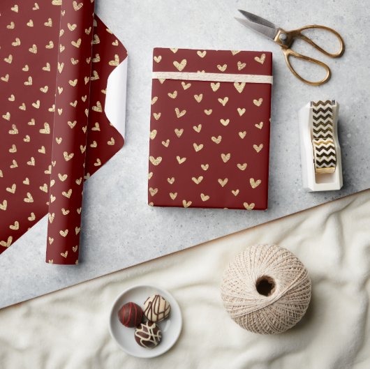Cadeau Papier d'enveloppement Motif des Coeurs dorés fonc (Artisanat)