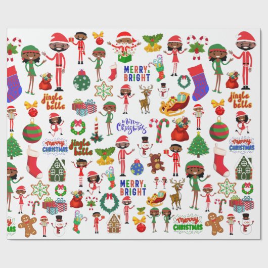 Cadeau Papier d'enveloppement multi caractères afro-améri (Plat)