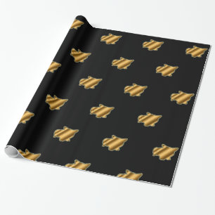 Cadeau Papier d'enveloppement noir en or de chat moderne