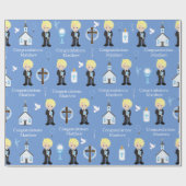 Cadeau Papier d'enveloppement pour garçon de communion bl (Plat)