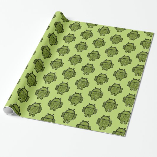 Cadeau Papier d'enveloppement pour robot Android vert mig (Déroulé)