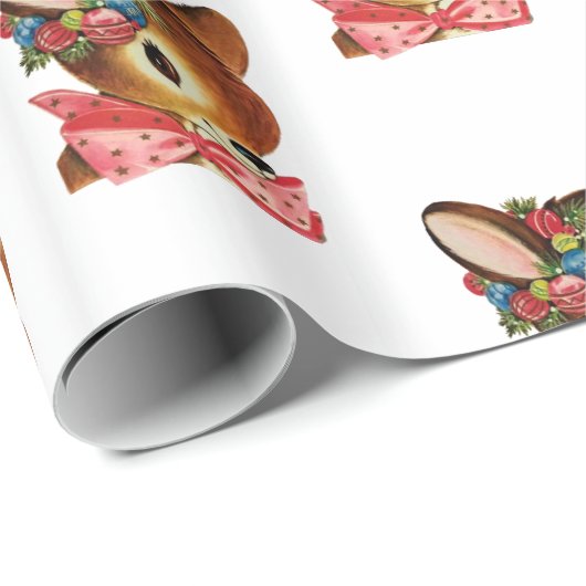 Cadeau Papier d'enveloppement rétro de cerfs de Noël (Coin rond)