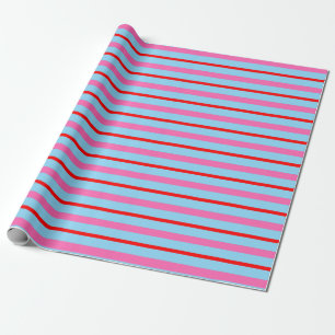 Cadeau Papier d'enveloppement rose et bleu rayé