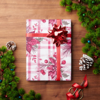 Cadeau Papier d'enveloppement rose Fleur de Noël