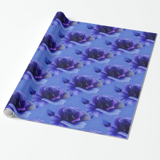 Cadeau Papier d'enveloppement Rose Floral bleu (Déroulé)
