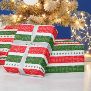 Cadeau Papier D'Enveloppement Rouge Vert Et Blanc En Tiss