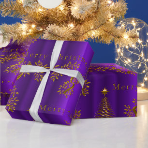 Cadeau Papier d'enveloppement Royal violet et or de Noël