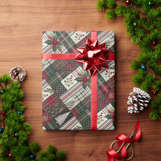 Cadeau Papier d'enveloppement rustique de Noël vert (Cadeau de vacances)