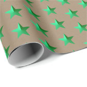 Cadeau Papier d'enveloppement Rustique Kraft Green Stars (Coin rond)