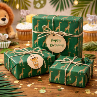 Cadeau Papier d'enveloppement Safari Green Giraffe