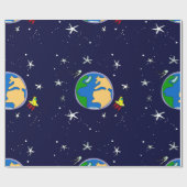 Cadeau Papier D'Enveloppement Terre Et Satellite (Plat)