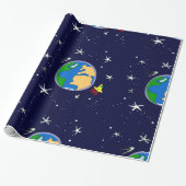 Cadeau Papier D'Enveloppement Terre Et Satellite (Déroulé)