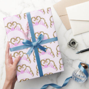 Cadeau Papier d'enveloppement Tiara rose et or
