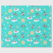 Cadeau Papier d'enveloppement Turquoise Cute Elephant et  (Plat)