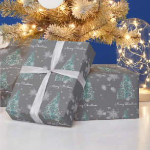Cadeau Papier d'enveloppement turquoise sapin de Noël et