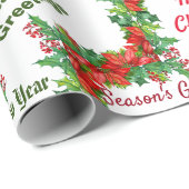 Cadeau Papier d'enveloppement typographique rouge et vert (Coin rond)