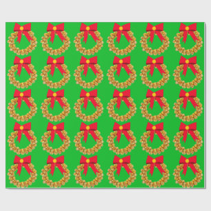 Cadeau Papier d'enveloppement vert à couronne d'or Jingle