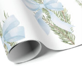 Cadeau Papier d'enveloppement vert d'hiver de la Bow bleu (Coin rond)