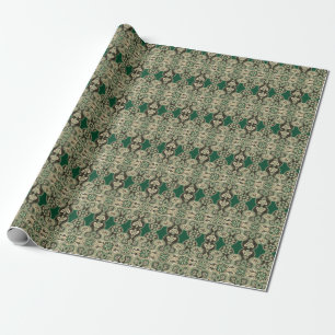 Cadeau Papier d'enveloppement vert et bronzé opulent