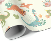 Cadeau Papier d'enveloppement vert T-Rex pour Dinosaures (Coin rond)