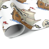 Cadeau Papier d'enveloppement vintage de navires à pirate (Coin rond)