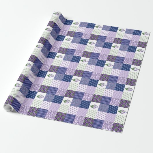 Cadeau Papier d'enveloppement : Violet Motif Faux-Patchwo (Déroulé)