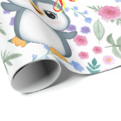 Cadeau Papier d'enveloppement Whimsical Blu Penguin (Coin rond)