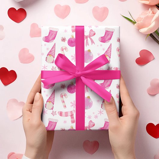 Cadeau Papier d'épluchage rose de Noël et de flocons de n