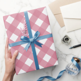 Cadeau Papier diagonal rose et blanc à carreaux de bison