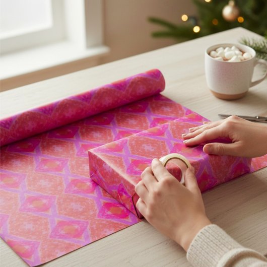 Cadeau Papier Diamant Texture Rose Violet Orange