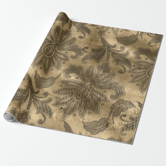 Cadeau Papier doré et noir damassé (Déroulé)